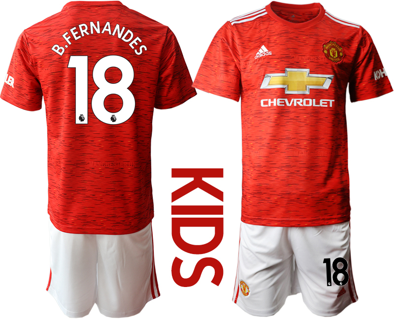 Youth 2020-2021 club Manchester United home #18 red Soccer Jerseys